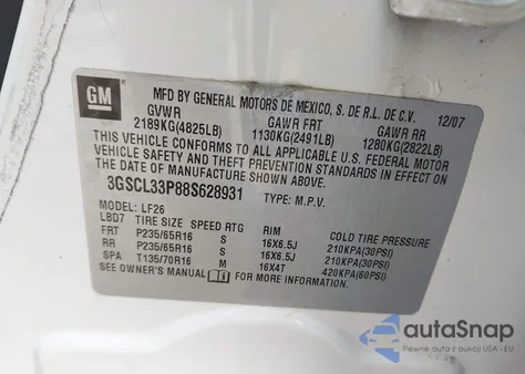 2008 Saturn Vue 4-Cyl Xe из США, поврежденный, VIN 3GSCL33P88S628931